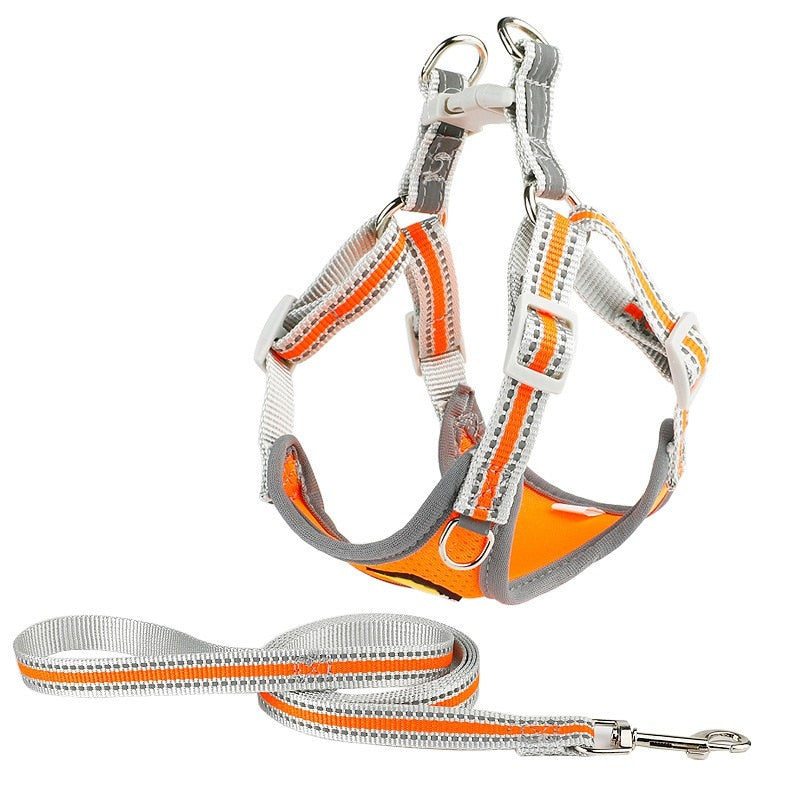 Orange Reflective Nylon Dog Harness