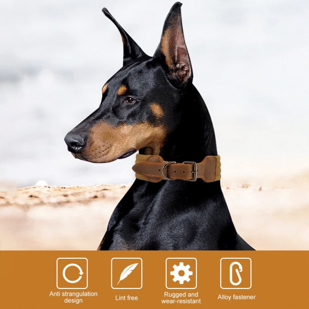 Adjustable Tactical Leather Dog Collar