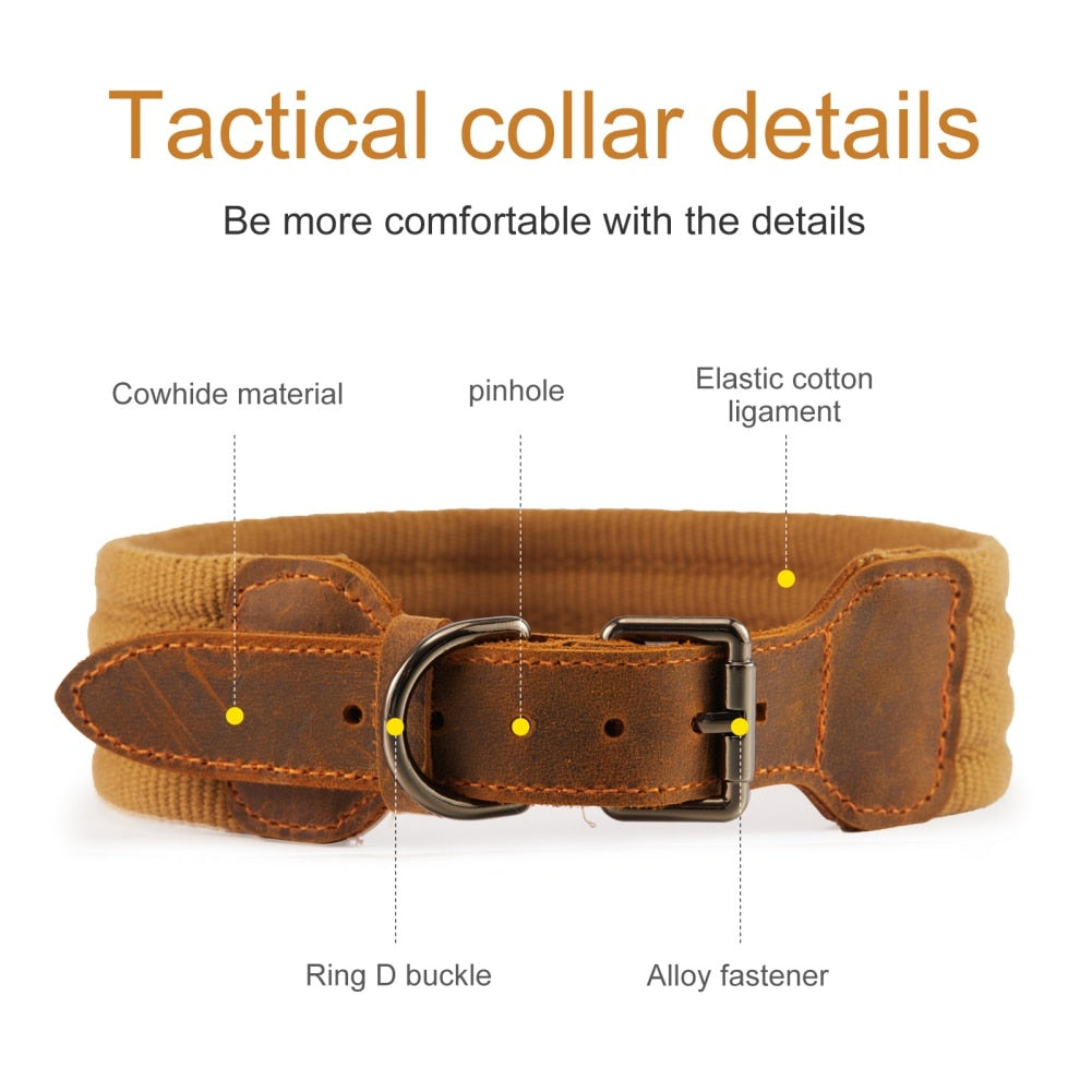 Adjustable Tactical Leather Dog Collar