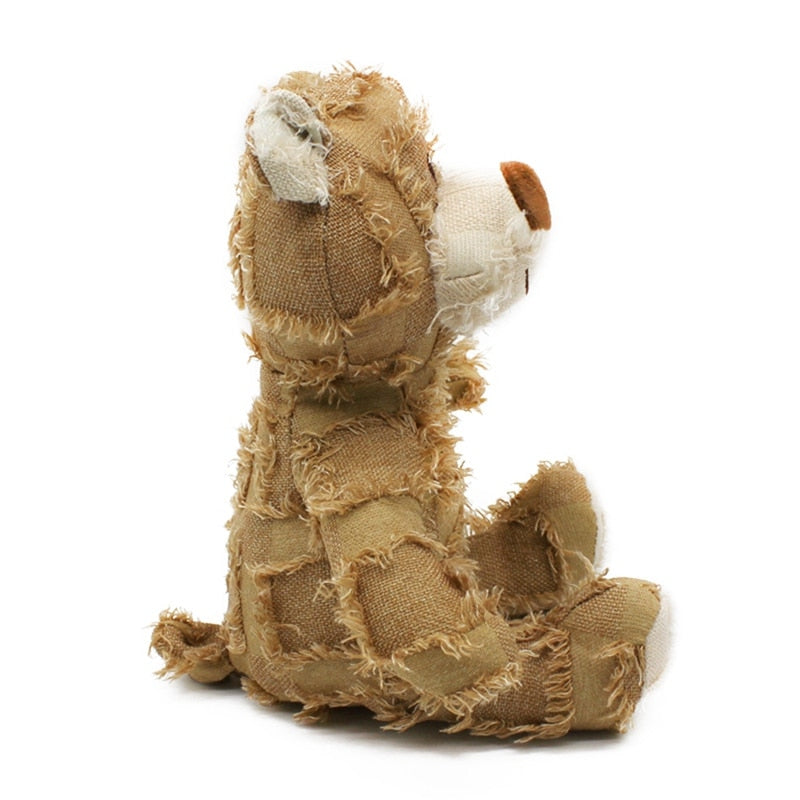 Tan Squeaky Patchwork Stuffed Bear Pet Toy