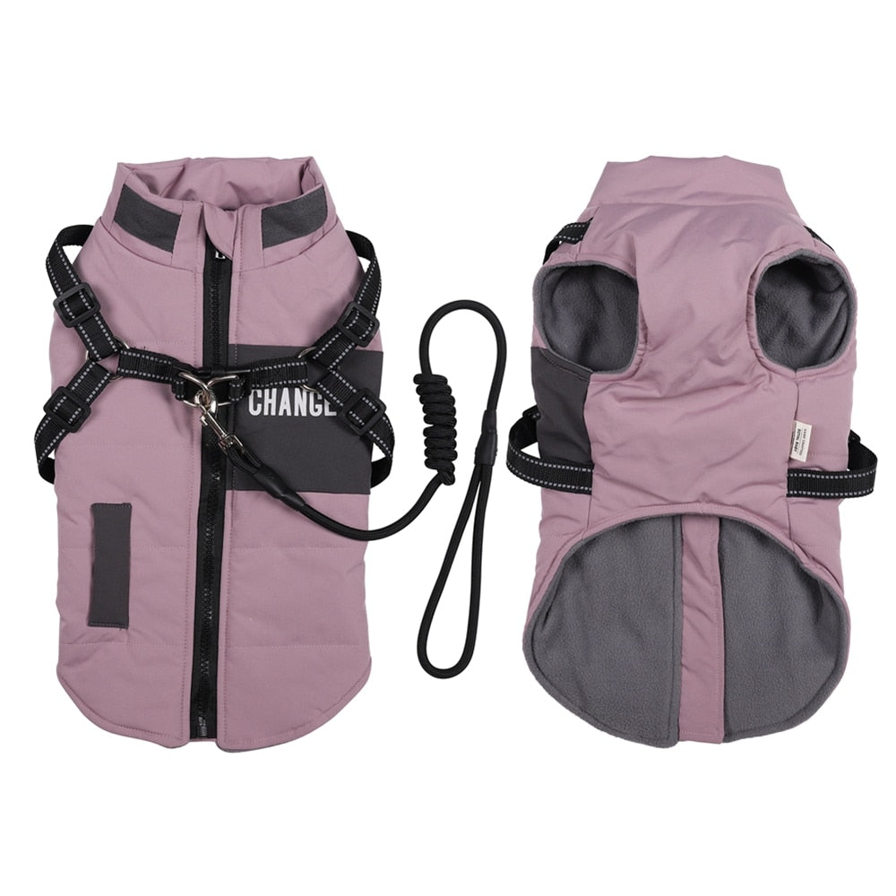 Pink Lined Pet Vest With Harness & Leash