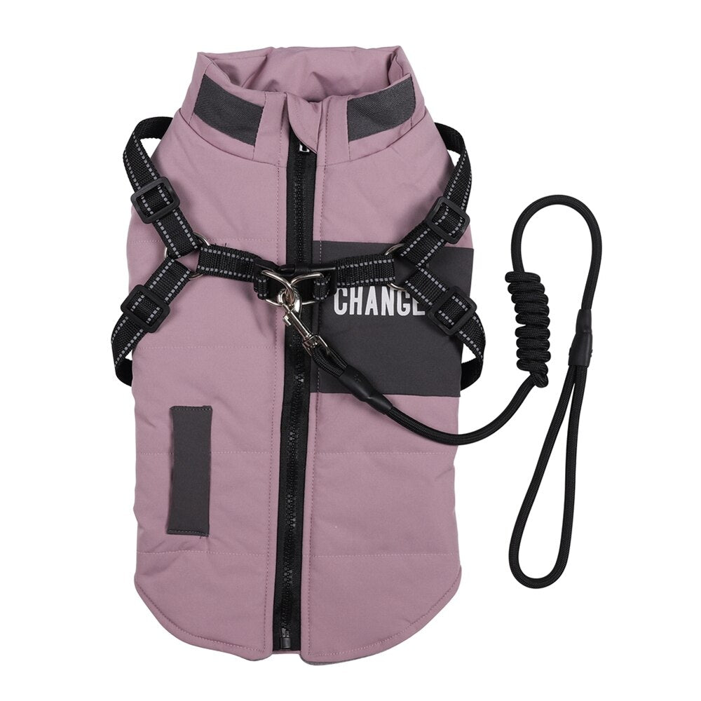 Pink Lined Pet Vest With Harness & Leash