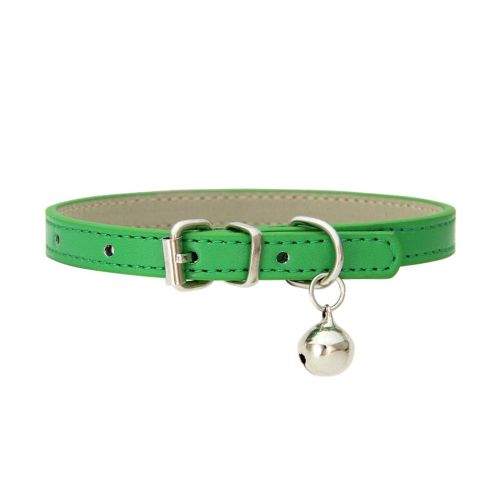 Green Vegan Leather Collar With Bell