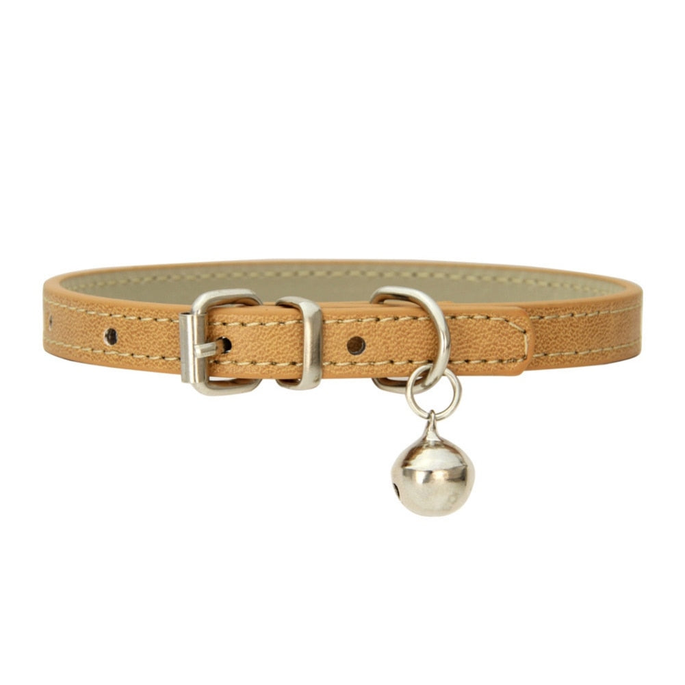 Orange Vegan Leather Collar With Bell