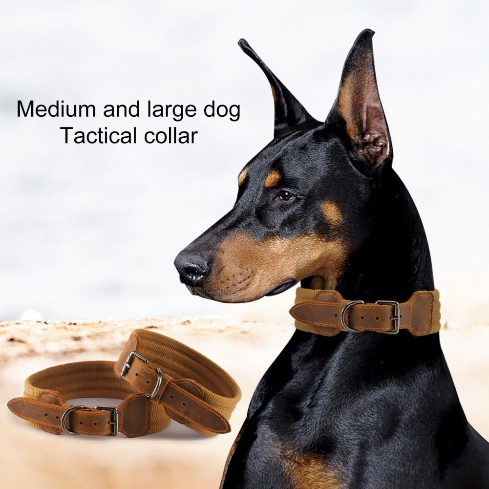 Adjustable Tactical Leather Dog Collar