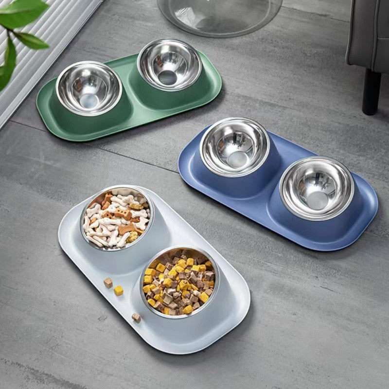 Green Tilted Double Pet Bowls