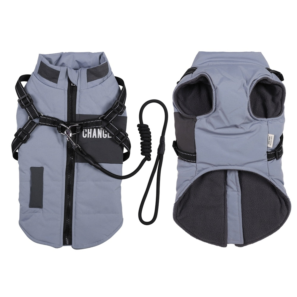 Blue Lined Pet Vest With Harness & Leash