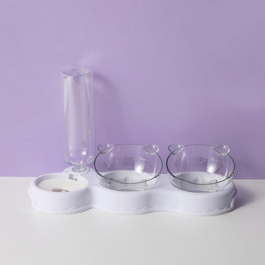 White Double Pet Bowls With Water Dispenser