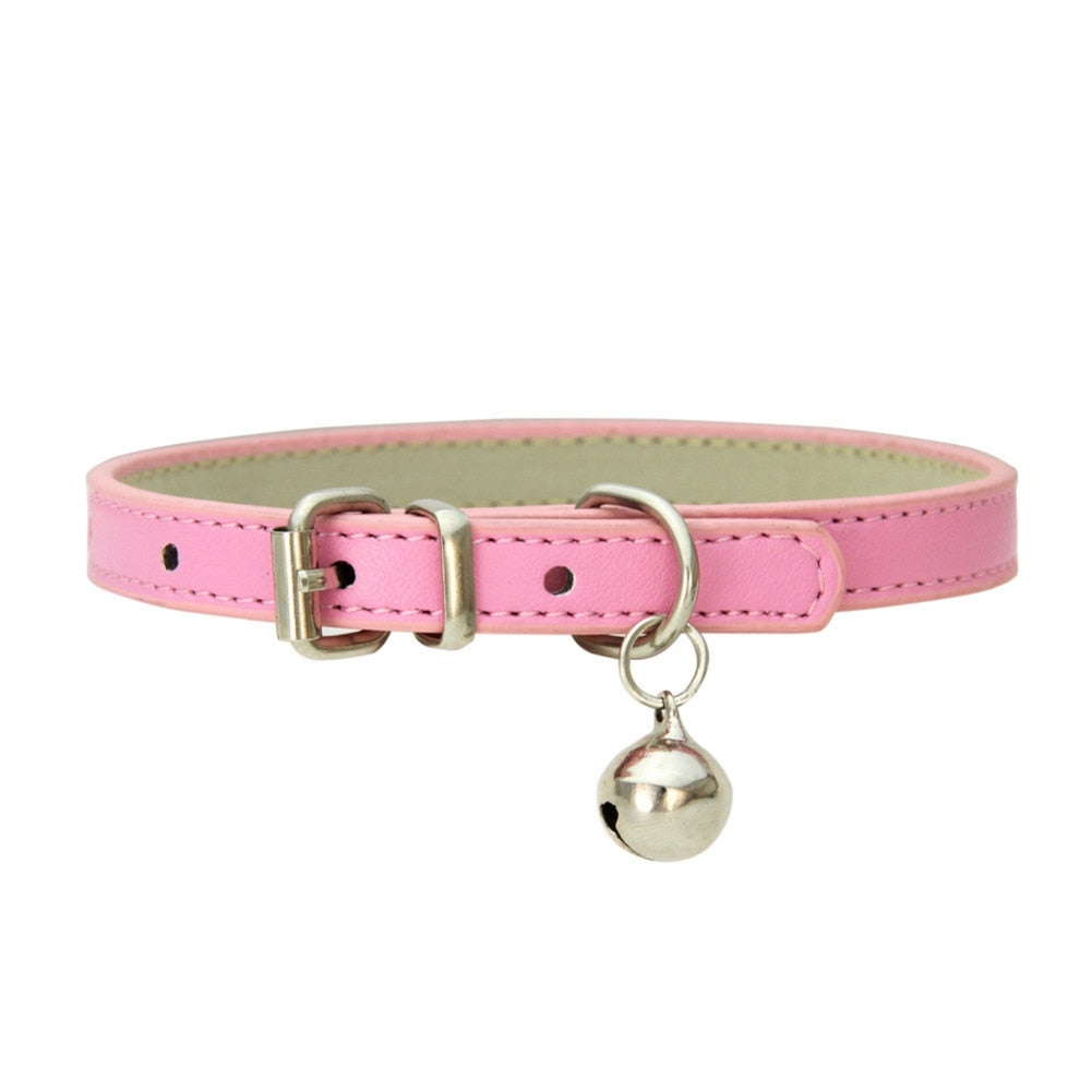 Pink Vegan Leather Collar With Bell