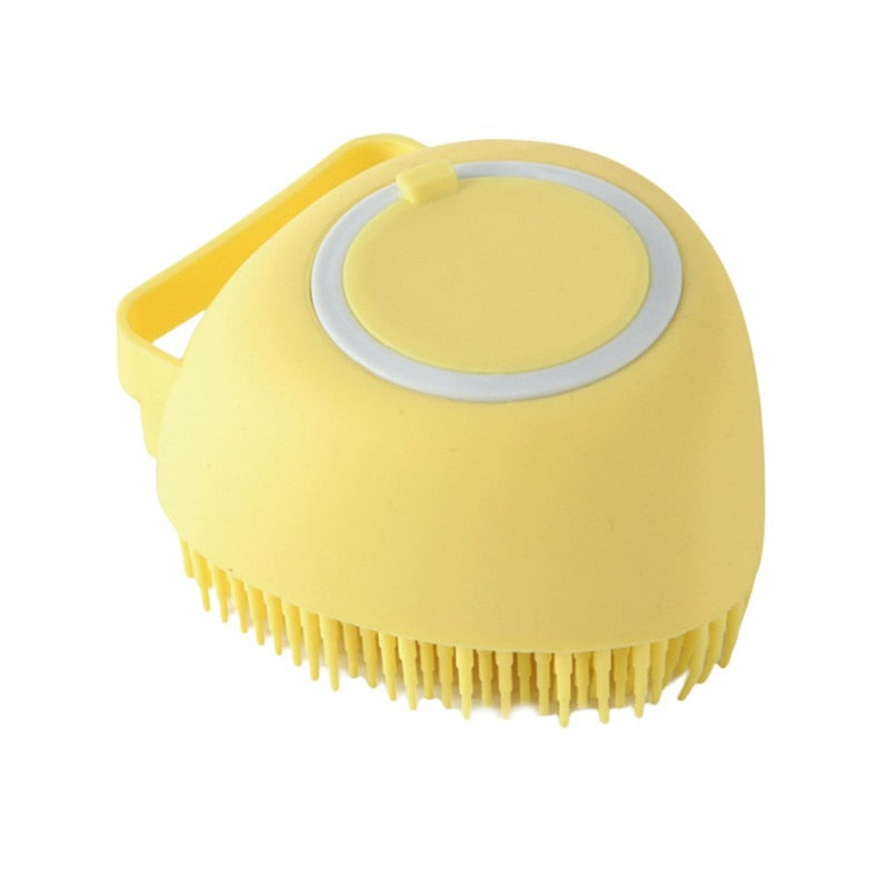 Yellow Shampoo Dispensing Pet Bath Massage Brush