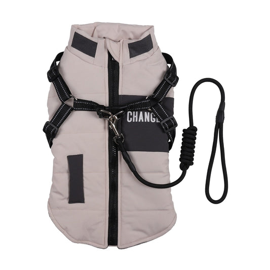 Cream Lined Pet Vest With Harness & Leash