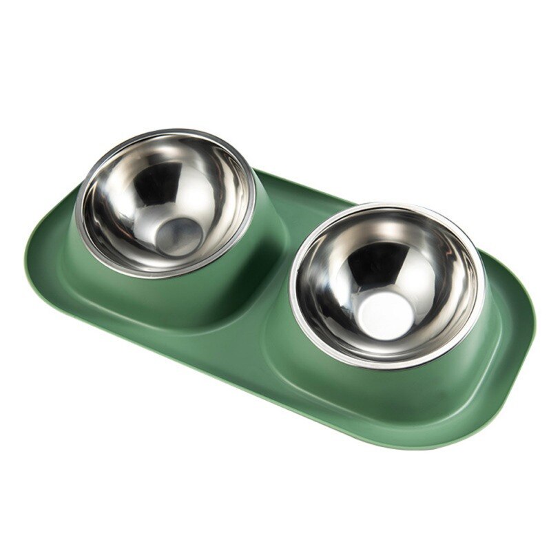 Green Tilted Double Pet Bowls