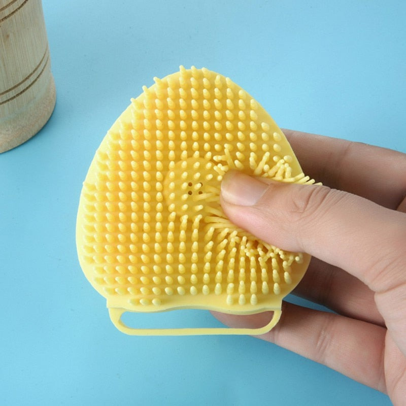 Yellow Shampoo Dispensing Pet Bath Massage Brush