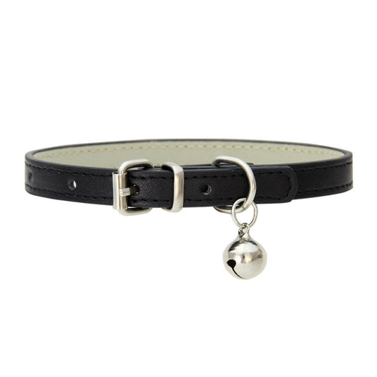 Black Vegan Leather Collar With Bell