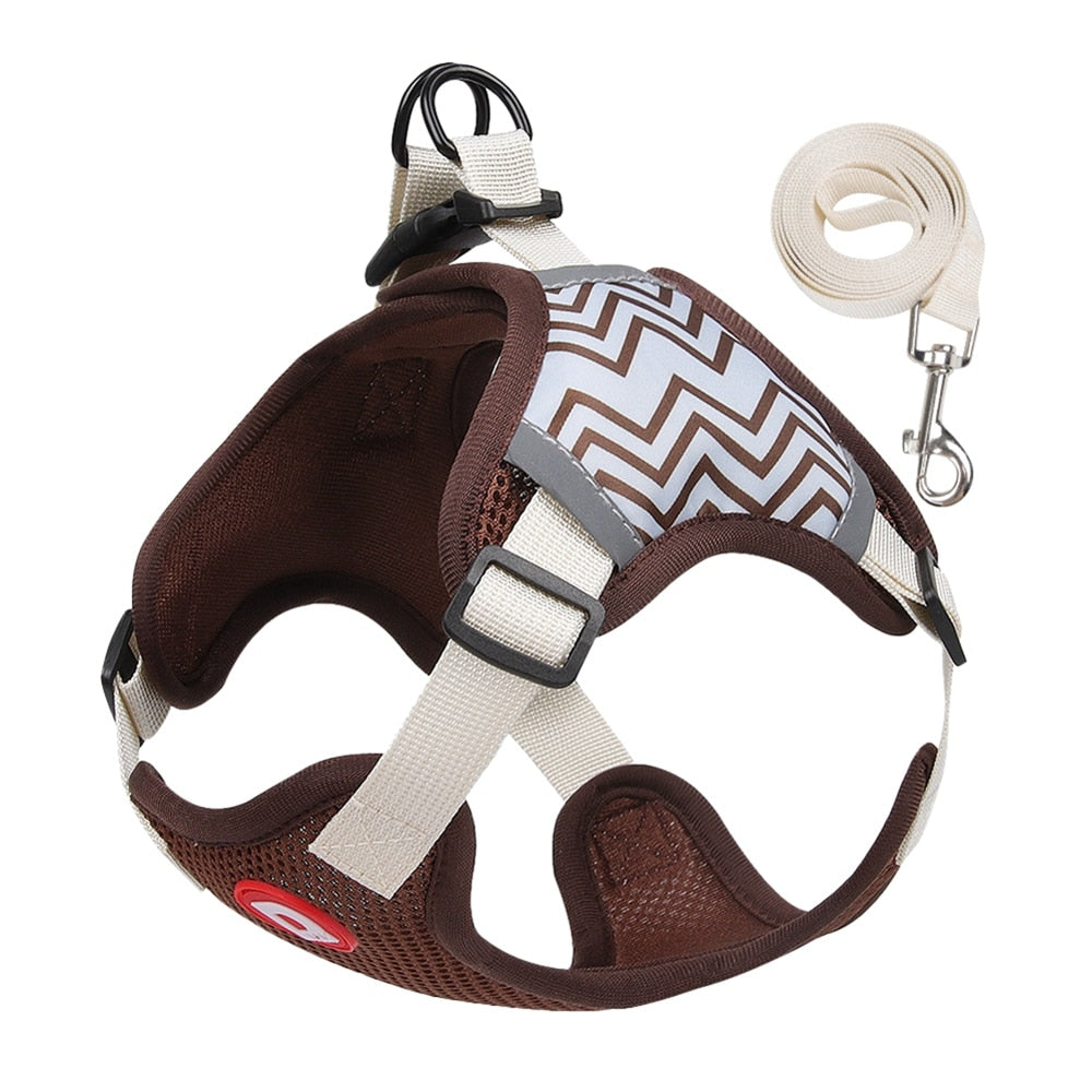 Brown No-Pull Reflective Dog Harness and Leash Set