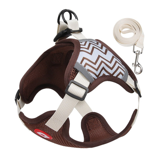 Brown No-Pull Reflective Dog Harness and Leash Set