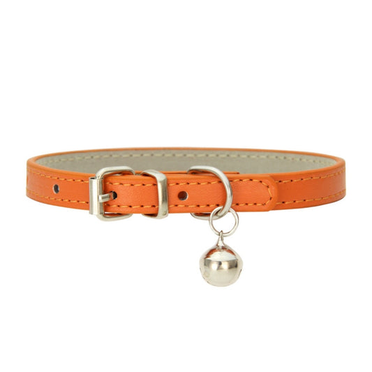 Orange Vegan Leather Collar With Bell