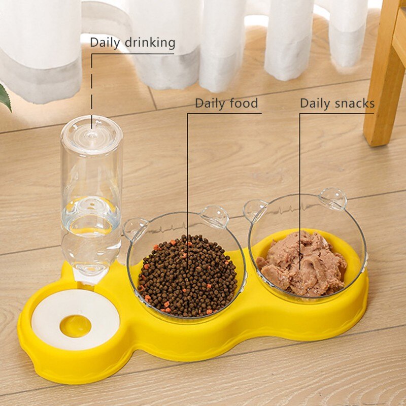 White Double Pet Bowls With Water Dispenser