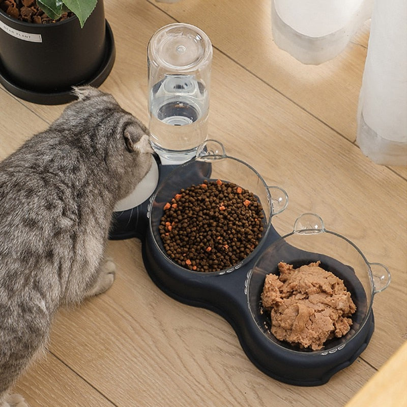 Yellow Double Pet Bowls With Water Dispenser