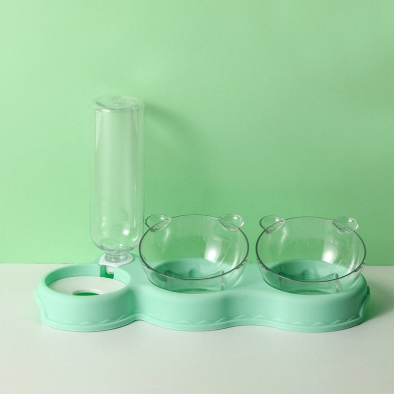 Blue Double Pet Bowls With Water Dispenser