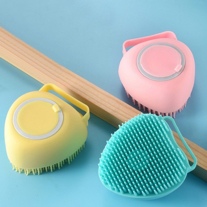 Green Shampoo Dispensing Pet Bath Massage Brush