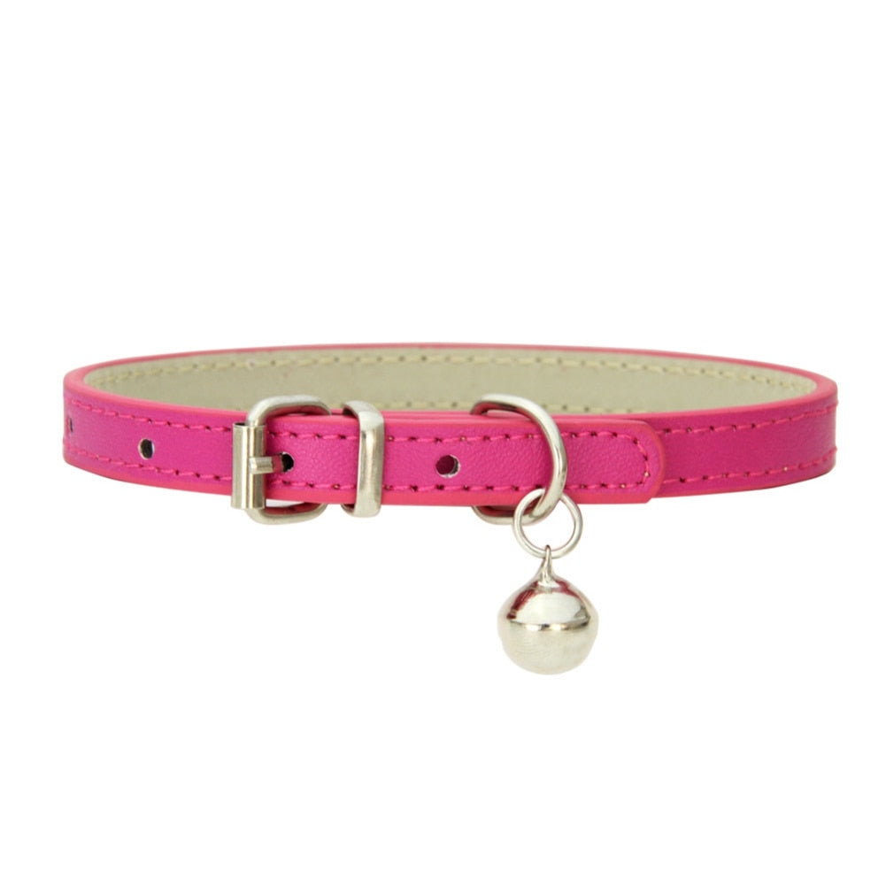 Pink Vegan Leather Collar With Bell