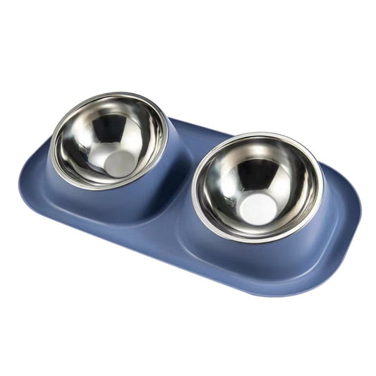 Blue Tilted Double Pet Bowls