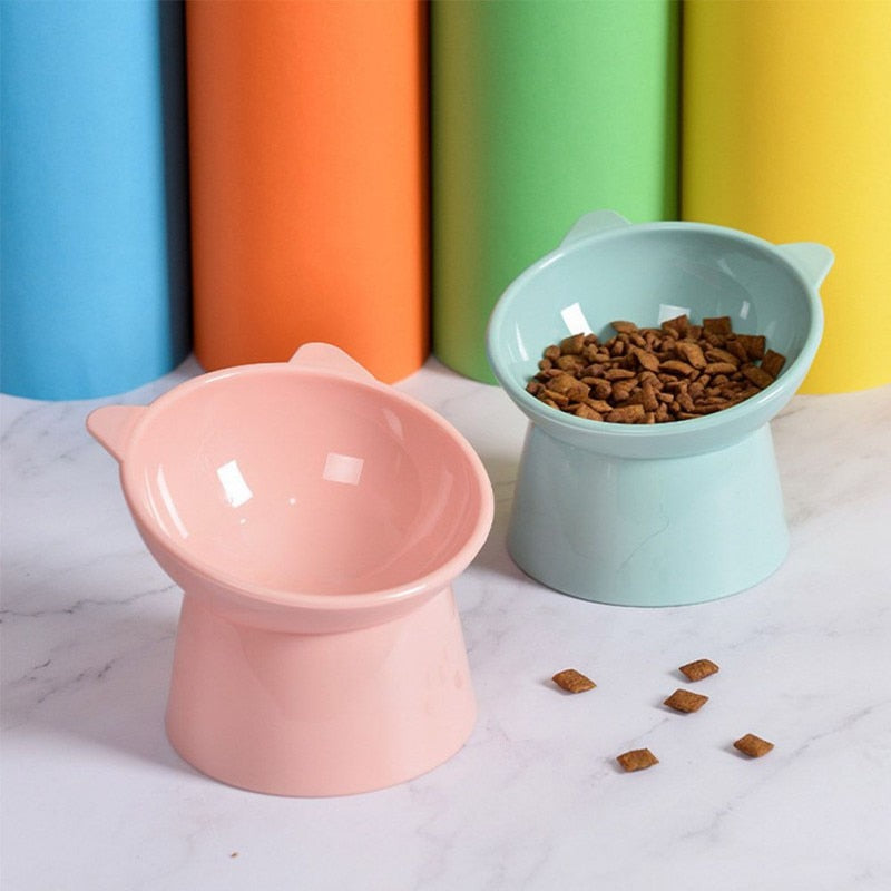 Pink Kitty Ears Elevated Pet Bowl